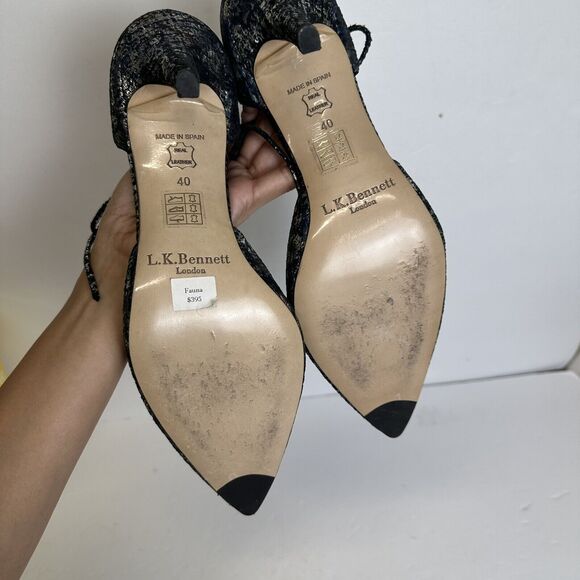 LK Bennett Shoes Womens 40 US 10.5 Foil Blue Suede Leather Pointy Toe Pumps Heel - Picture 6 of 11